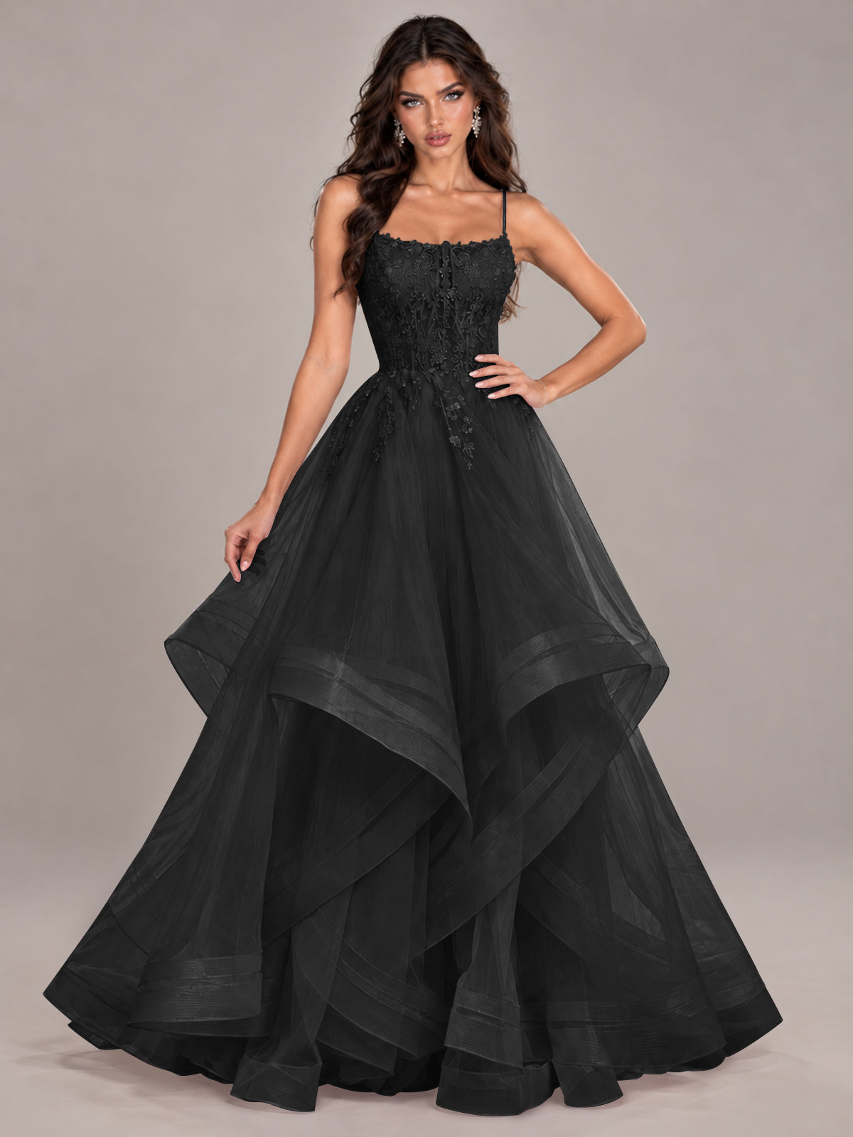 Lace Corset Ball Gown Prom Dress with Cascading Tulle Ruffles