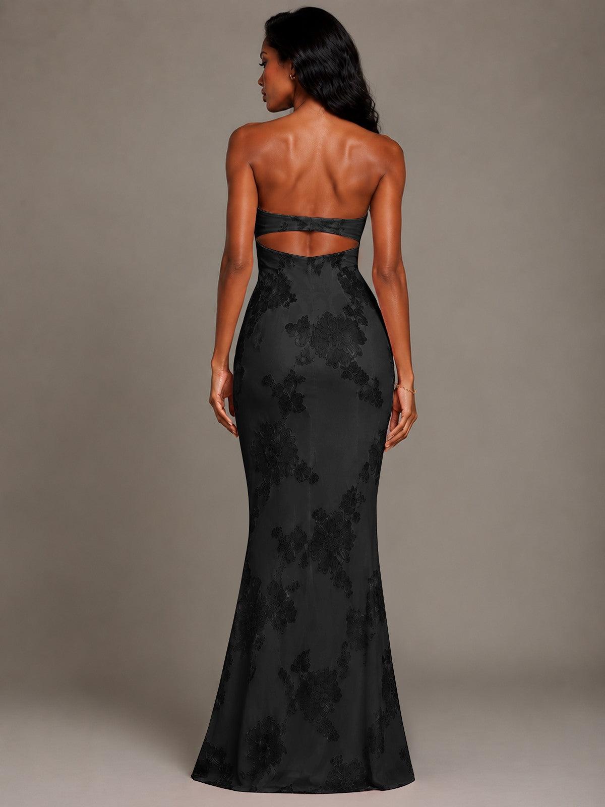Strapless Floral Applique Mermaid Prom Dress