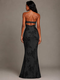 Strapless Floral Applique Mermaid Prom Dress