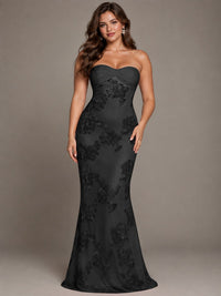 Strapless Floral Applique Mermaid Prom Dress