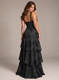 Tiered Ruffles Halter Floral Applique Prom Dress