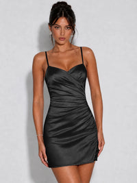 Satin Ruched Spaghetti Strap Homecoming Dress