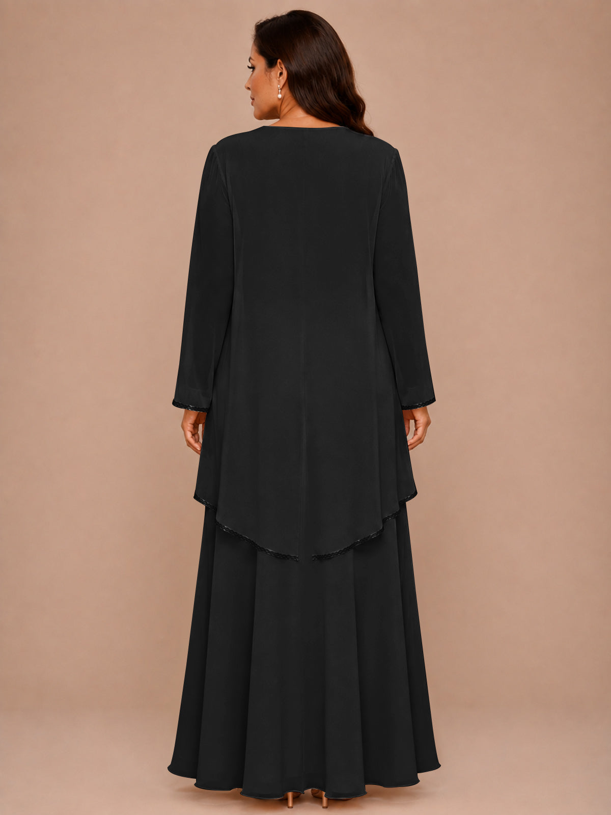 Champagne Beaded Chiffon Mother of the Bride Dress with Jacket V-Neck Gown