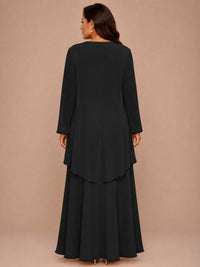 Champagne Beaded Chiffon Mother of the Bride Dress with Jacket V-Neck Gown
