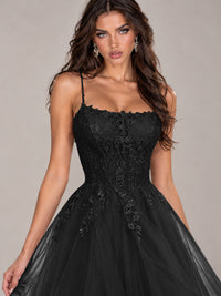 Lace Corset Ball Gown Prom Dress with Cascading Tulle Ruffles