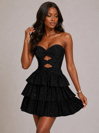 Royal Blue Sequin Strapless Cutout Ruffle Mini Dress