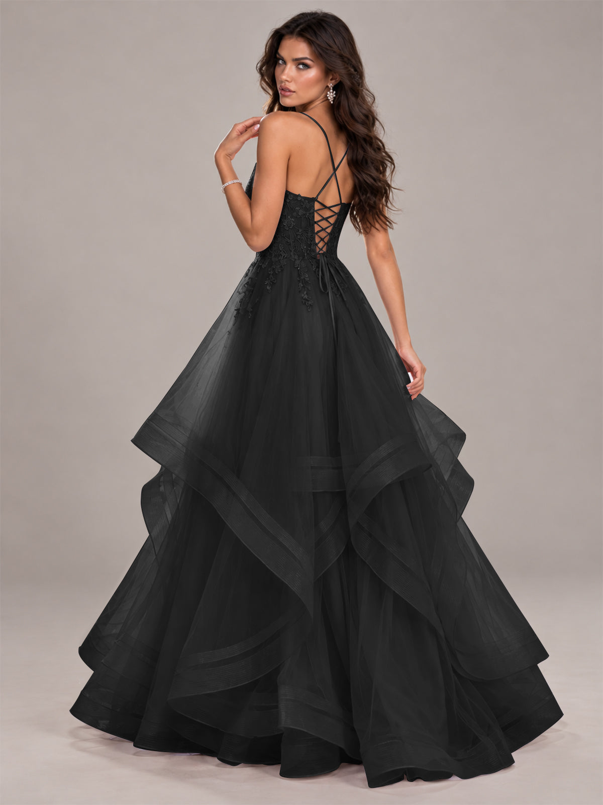 Lace Corset Ball Gown Prom Dress with Cascading Tulle Ruffles