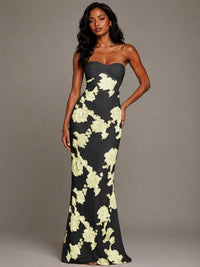 Strapless Floral Applique Mermaid Prom Dress