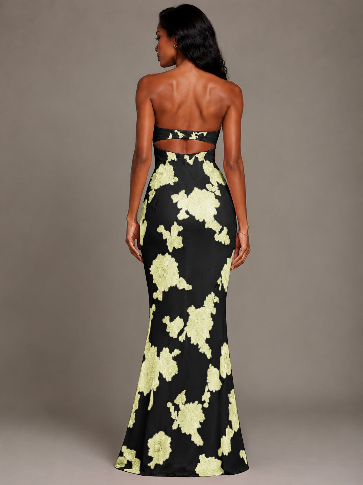 Strapless Floral Applique Mermaid Prom Dress