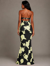 Strapless Floral Applique Mermaid Prom Dress