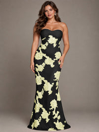 Strapless Floral Applique Mermaid Prom Dress