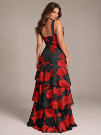 Tiered Ruffles Halter Floral Applique Prom Dress