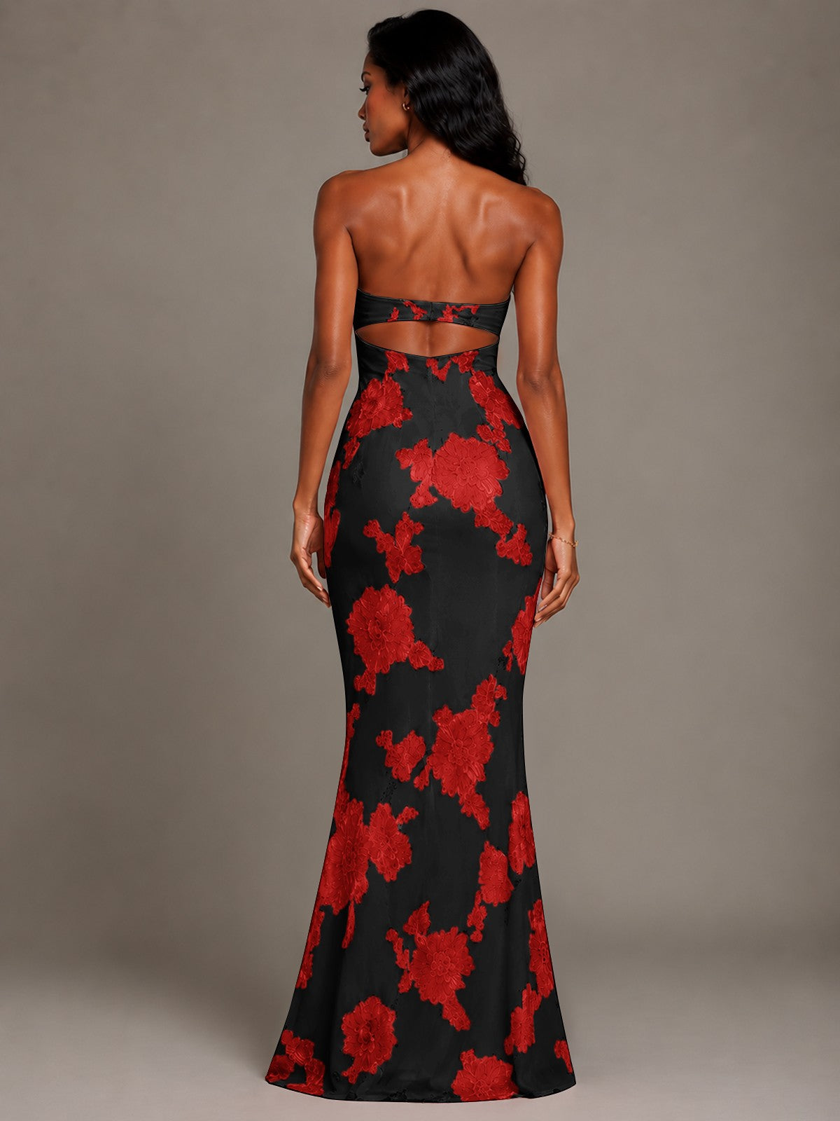 Strapless Floral Applique Mermaid Prom Dress