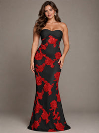 Strapless Floral Applique Mermaid Prom Dress