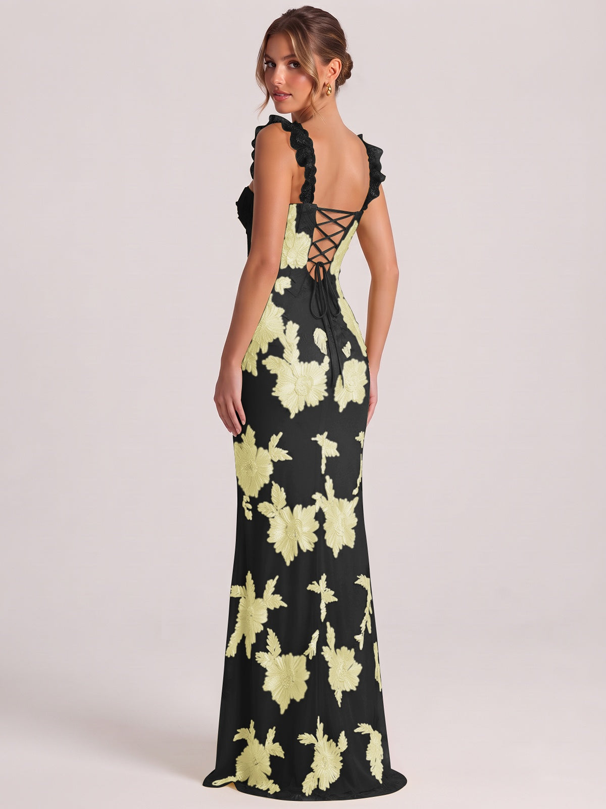 Sweetheart Floral Applique Corset Mermaid Prom Dress with High Slit