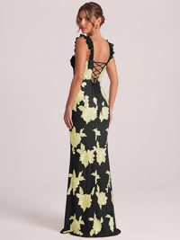 Sweetheart Floral Applique Corset Mermaid Prom Dress with High Slit