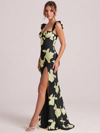 Sweetheart Floral Applique Corset Mermaid Prom Dress with High Slit