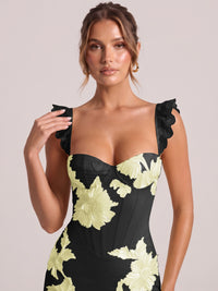 Sweetheart Floral Applique Corset Mermaid Prom Dress with High Slit