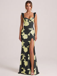 Black Red Sweetheart Floral Applique Corset Mermaid Prom Dress with High Slit Long Formal Evening Gown