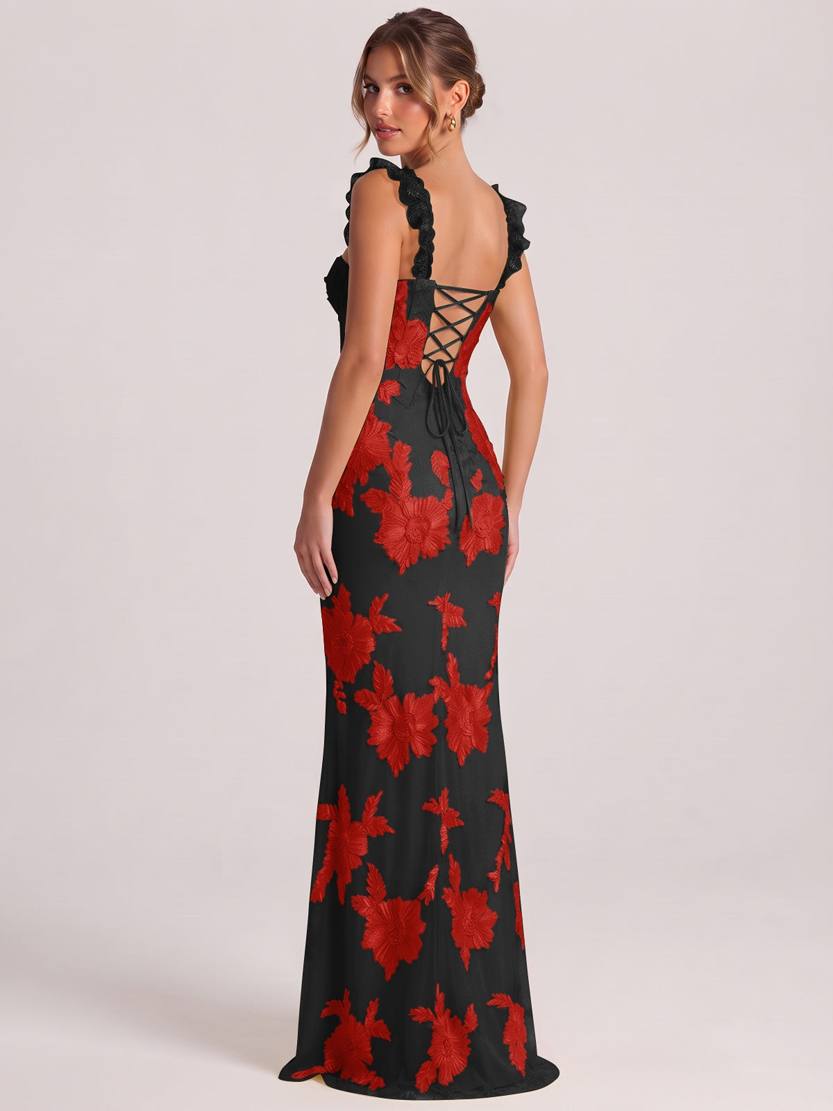Sweetheart Floral Applique Corset Mermaid Prom Dress with High Slit