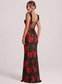 Sweetheart Floral Applique Corset Mermaid Prom Dress with High Slit