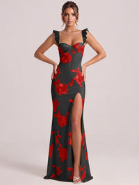 Sweetheart Floral Applique Corset Mermaid Prom Dress with High Slit
