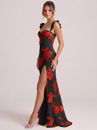 Sweetheart Floral Applique Corset Mermaid Prom Dress with High Slit