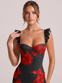Sweetheart Floral Applique Corset Mermaid Prom Dress with High Slit
