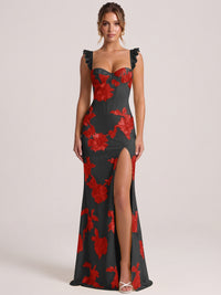 Sweetheart Floral Applique Corset Mermaid Prom Dress with High Slit