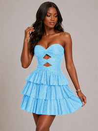 Royal Blue Sequin Strapless Cutout Ruffle Mini Dress