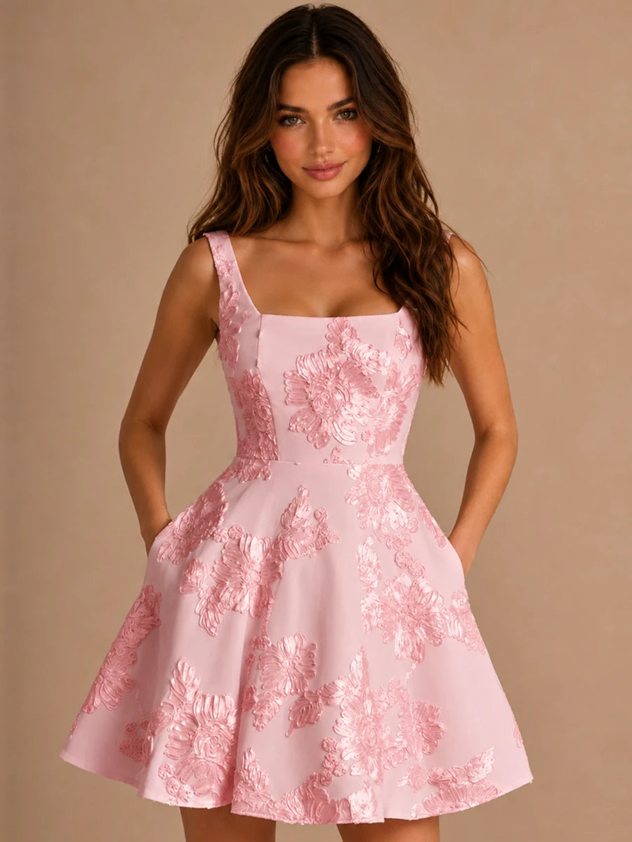 3D Floral A-Line Homecoming Dress with Pockets