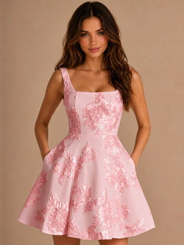 3D Floral A-Line Homecoming Dress with Pockets
