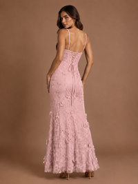 Floral Applique Mermaid Formal Dress with Lace-Up Back