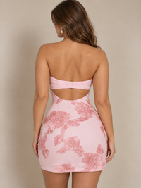 Blush Pink Strapless Floral Mini Dress