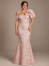 Blush Pink Floral Satin Mermaid Mother of The Bride Dress with Flower