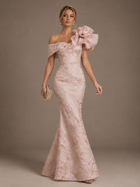 Blush Pink Floral Satin Mermaid Mother of The Bride Dress with Flower