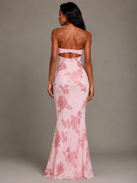 Blush Pink Strapless Floral Applique Maxi Dress