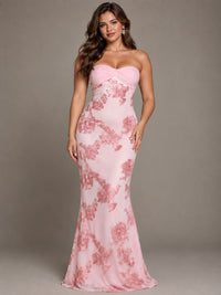 Blush Pink Strapless Floral Applique Maxi Dress