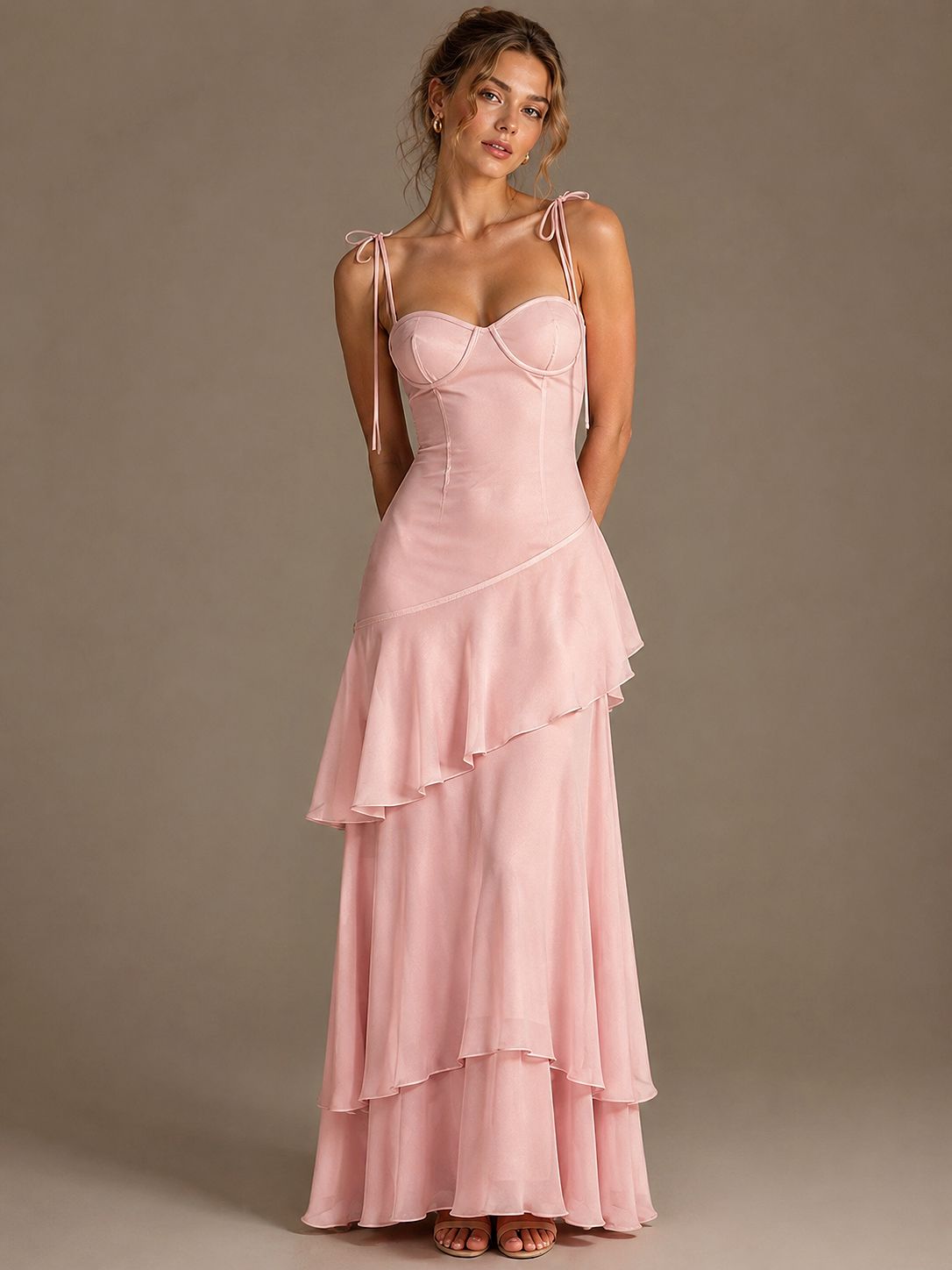 Spaghetti Strap Tiered Ruffles Chiffon Prom Dress