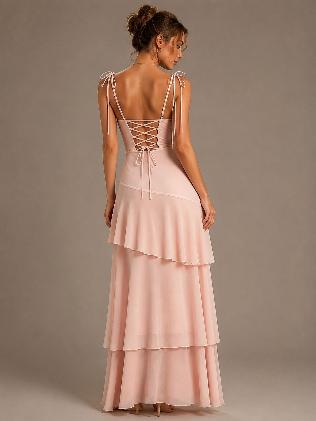 Spaghetti Strap Tiered Ruffles Chiffon Prom Dress