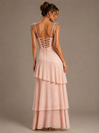 Spaghetti Strap Tiered Ruffles Chiffon Prom Dress