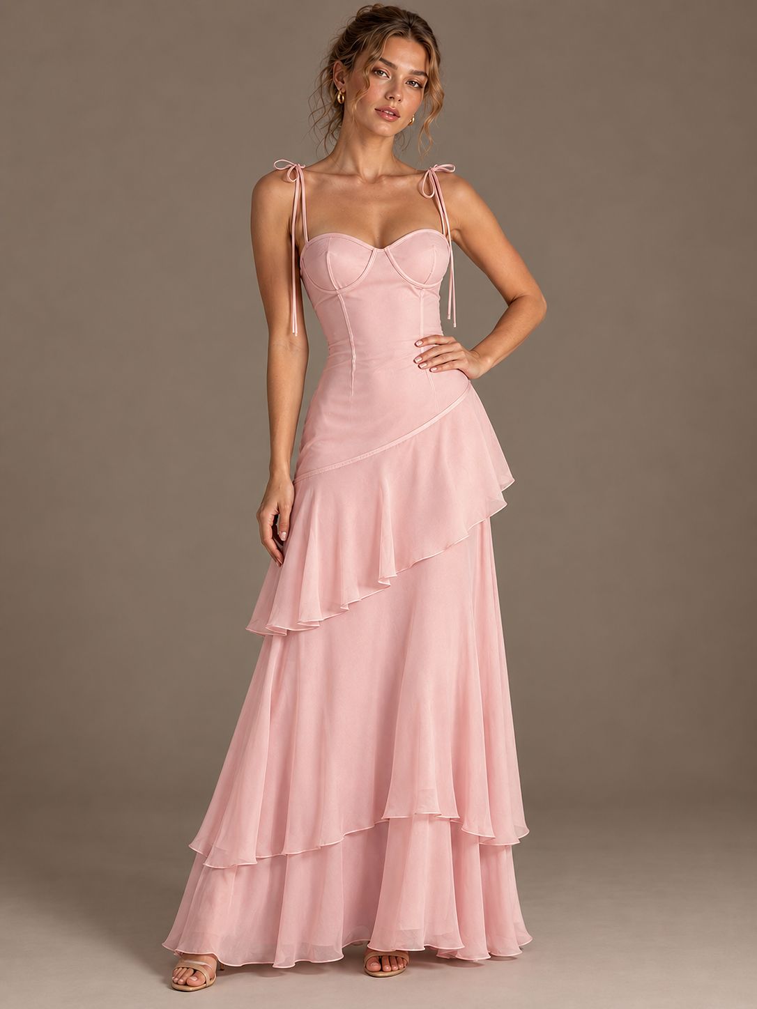 Spaghetti Strap Tiered Ruffles Chiffon Prom Dress