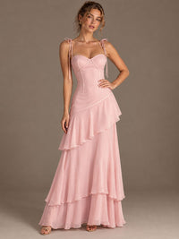 Spaghetti Strap Tiered Ruffles Chiffon Prom Dress