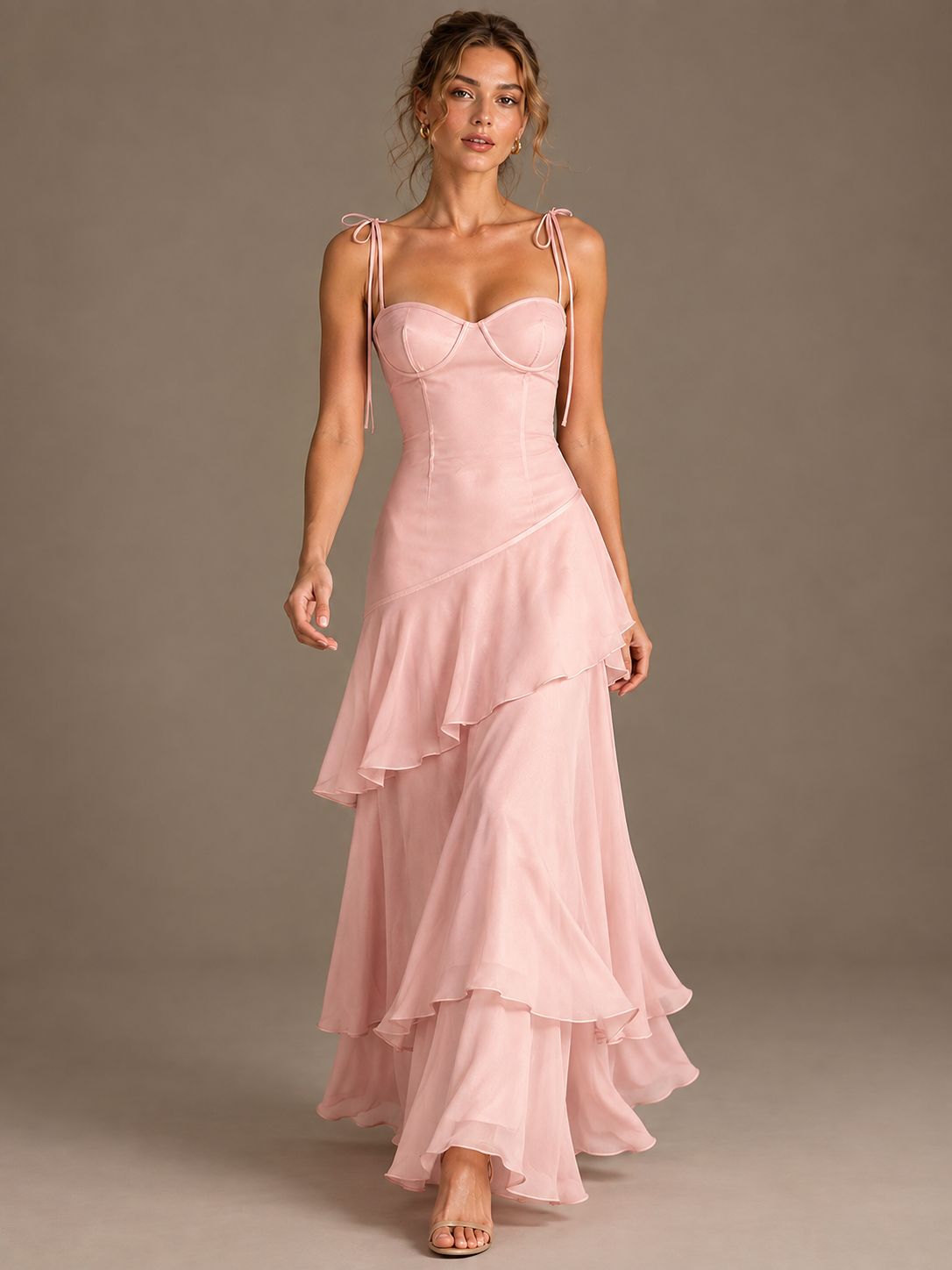 Spaghetti Strap Tiered Ruffles Chiffon Prom Dress