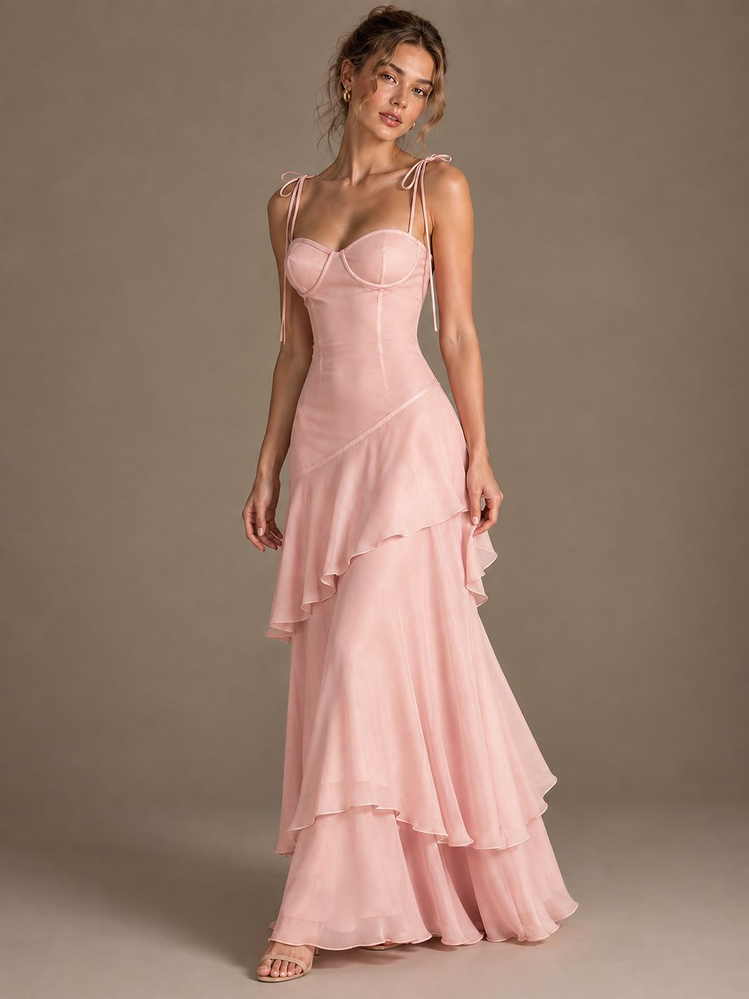 Spaghetti Strap Tiered Ruffles Chiffon Prom Dress