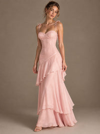 Spaghetti Strap Tiered Ruffles Chiffon Prom Dress