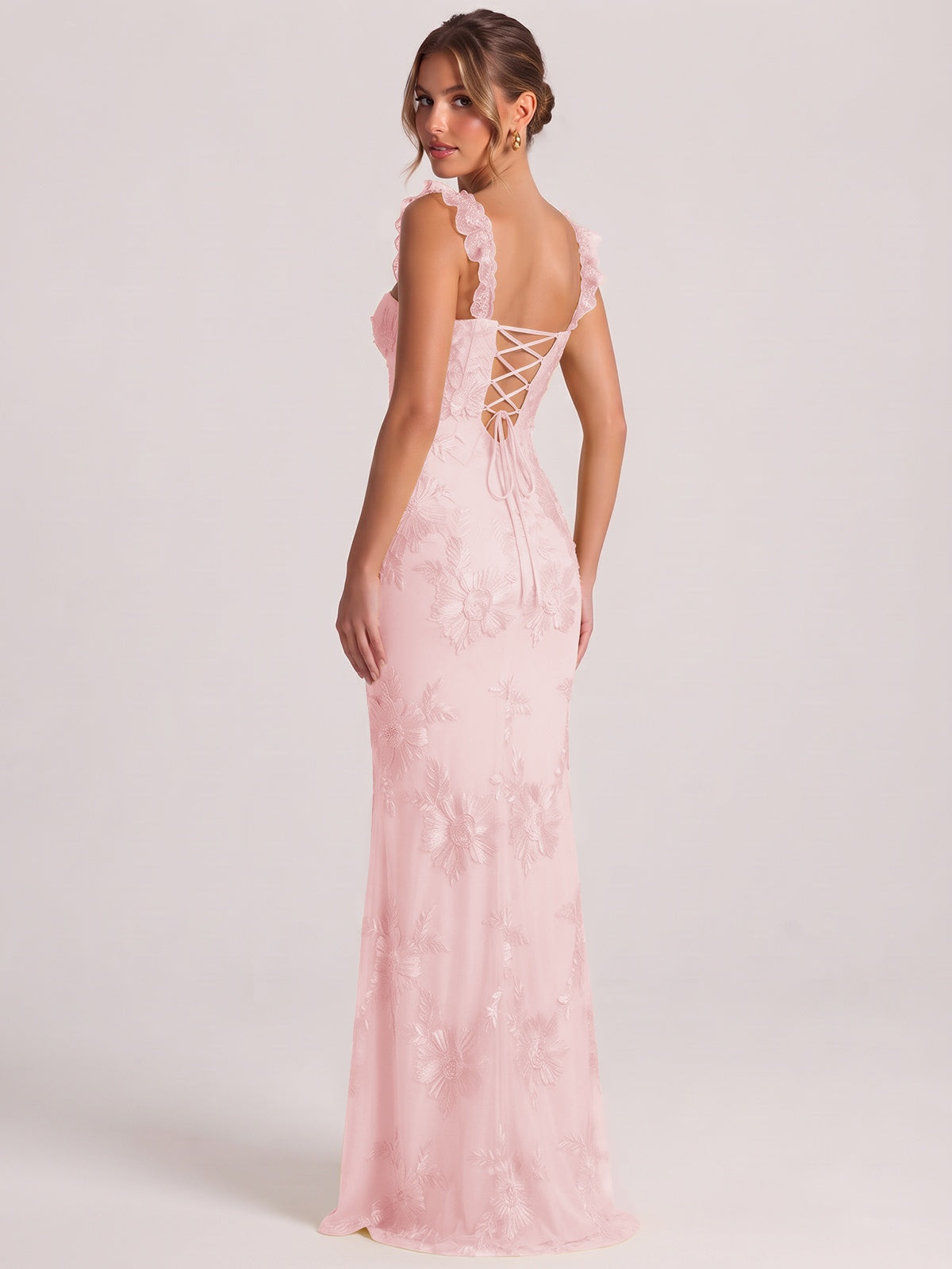 Sweetheart Floral Applique Corset Mermaid Prom Dress with High Slit
