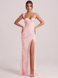 Sweetheart Floral Applique Corset Mermaid Prom Dress with High Slit