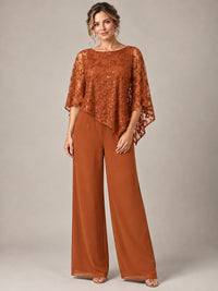 3/4 Sleeve Sequin Chiffon Jumpsuit with Cape