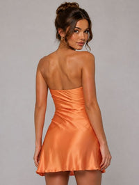Burnt Orange Strapless Satin Mini Dress